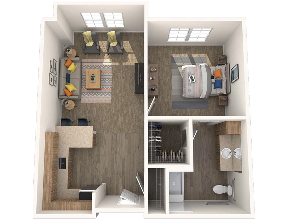 The Wesley, a 627 square foot apartment.
