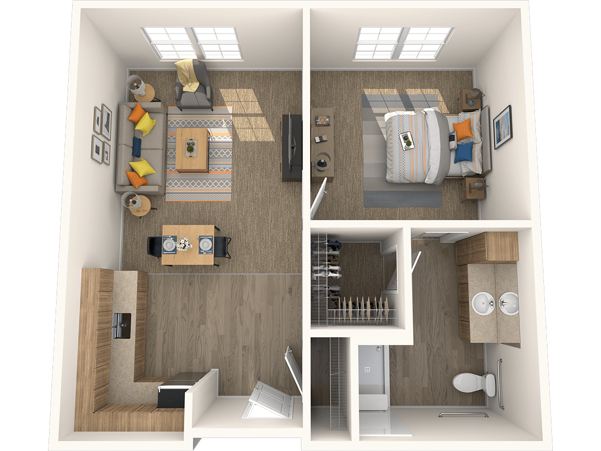 The Laurel, a 605 square foot apartment.