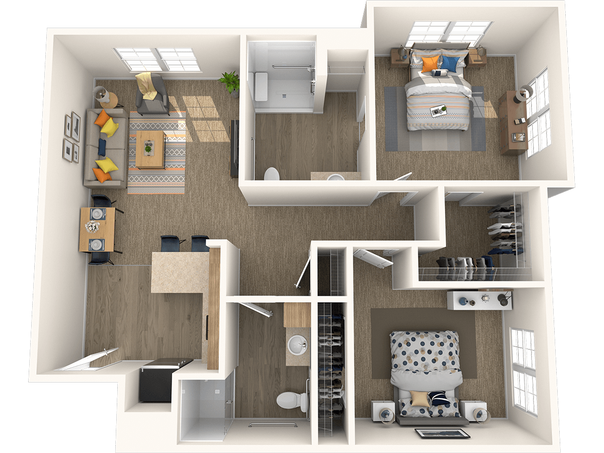 The Shelby Floor Plan, a 940 square foot apartment.