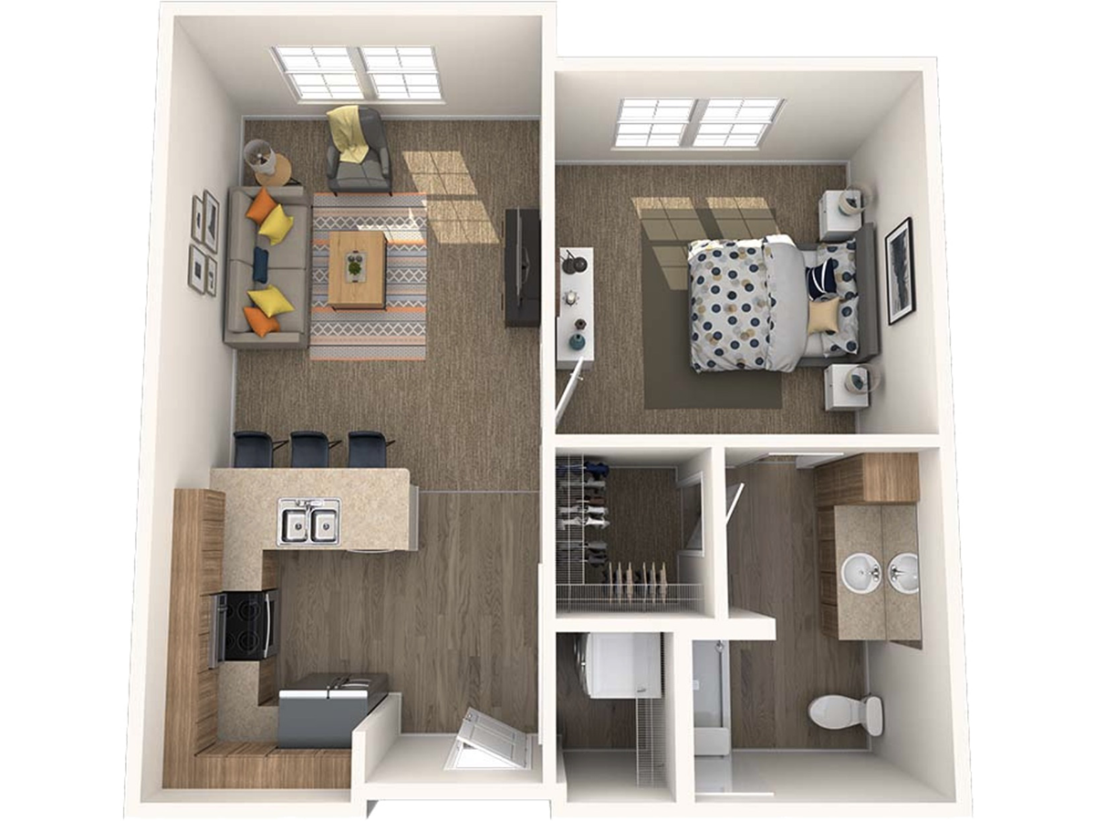 The Cascade, a 630 square foot apartment.