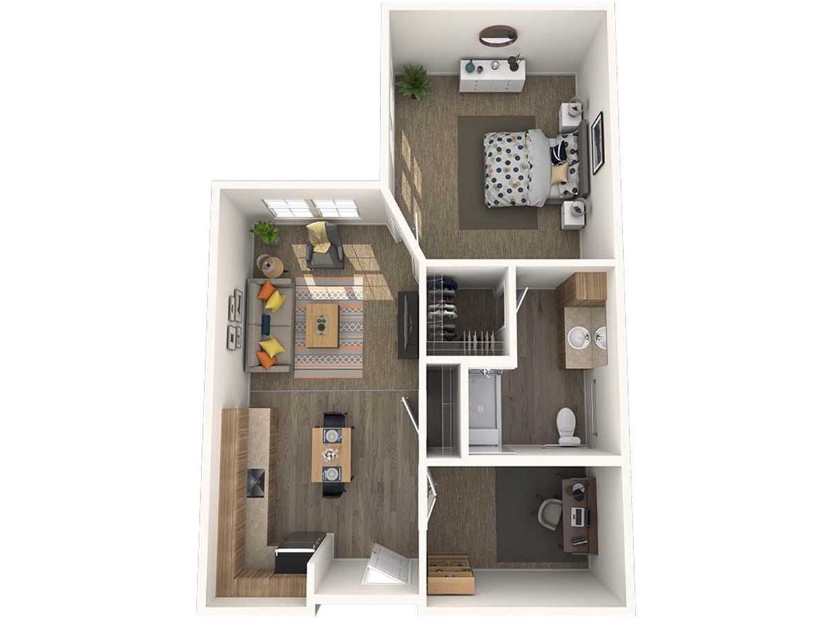 The Rowan, a 708 square foot apartment.