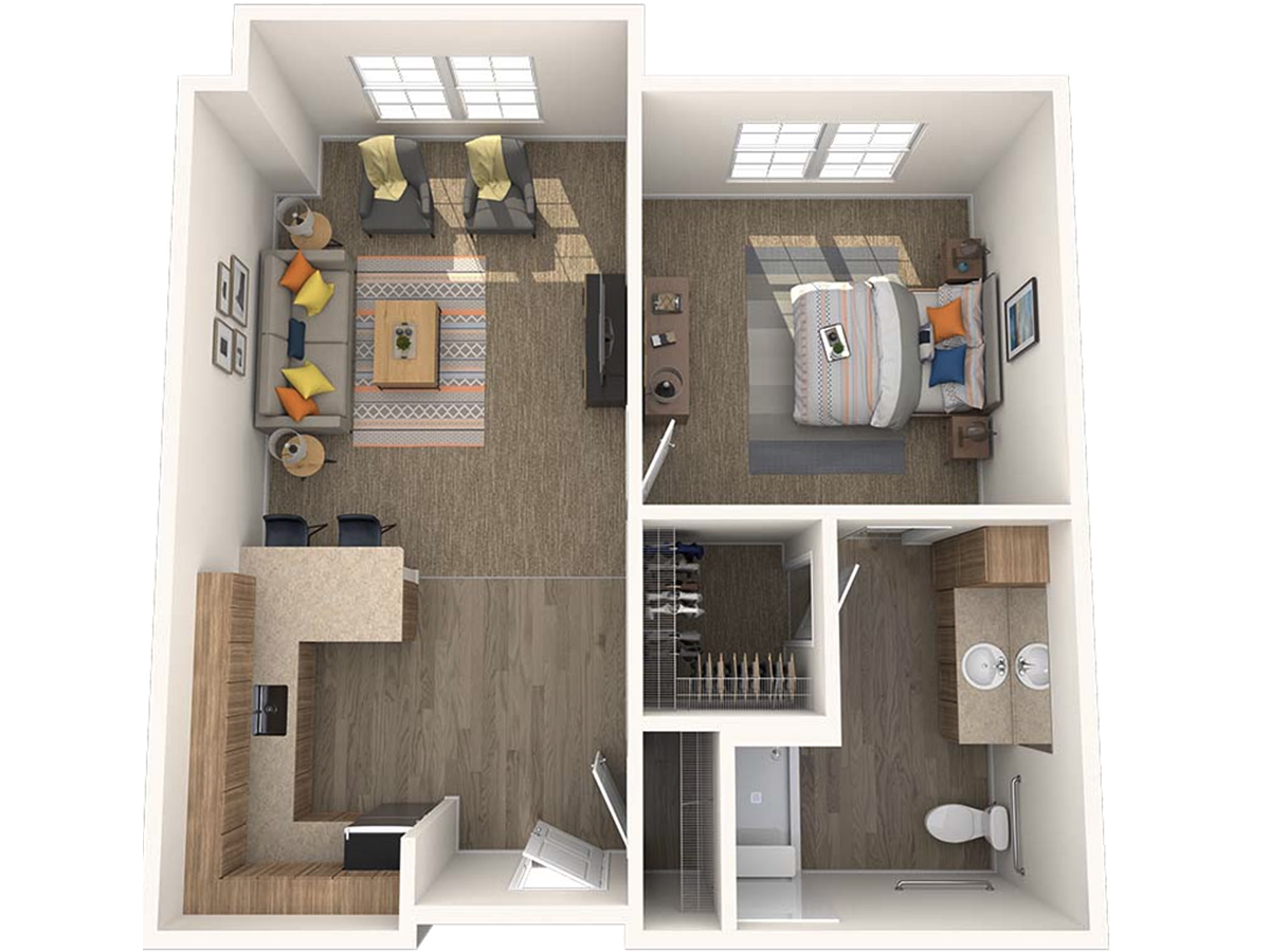 The Wesley, a 627 square foot apartment.