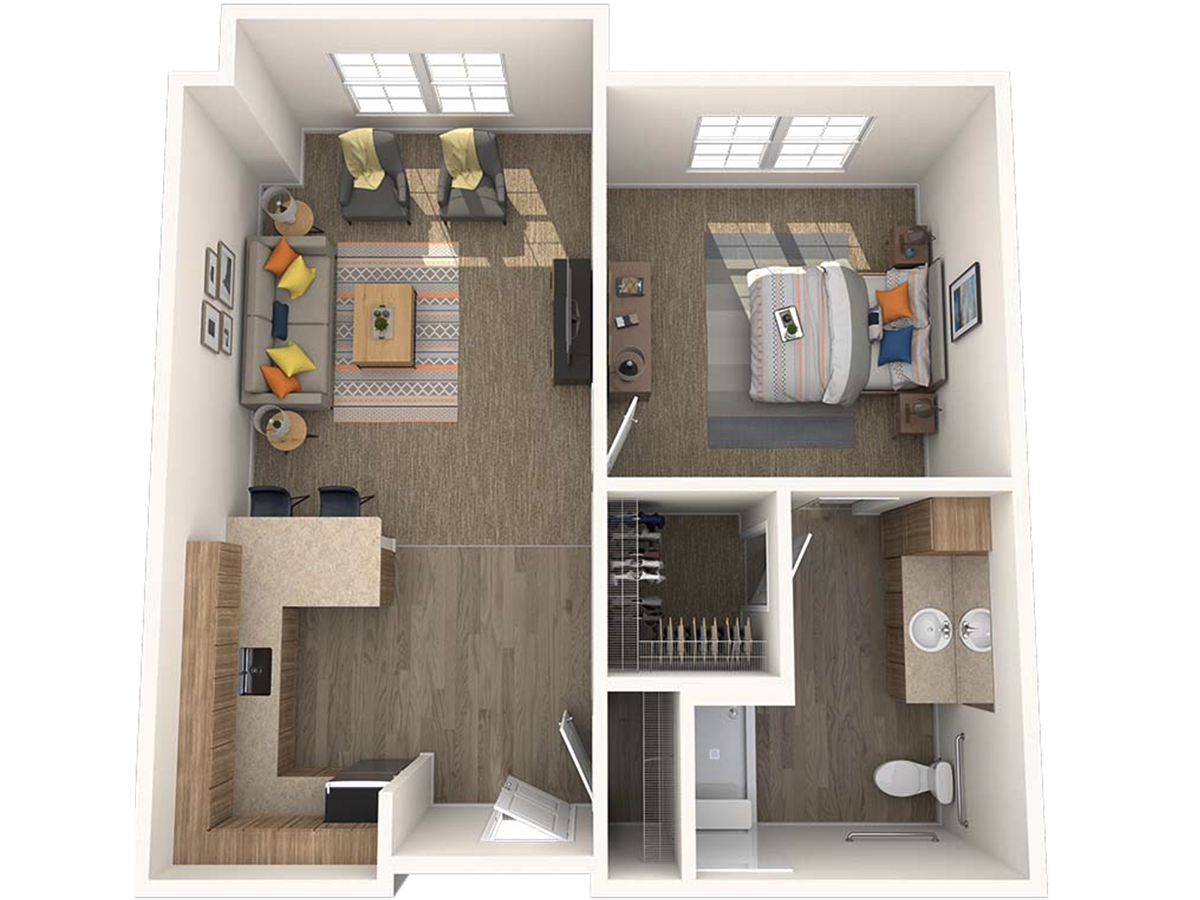 The Wesley, a 627 square foot apartment.